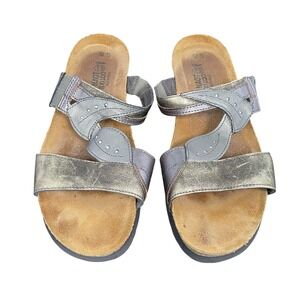 Naot Sandals Womens Size 11 Gold Leather Slide Wedge Adjustable Comfort Shoes